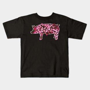 Floral Flower Pig Farmer Gift design Kids T-Shirt